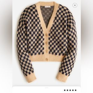 NWT J. Crew Checkered V -neck cardigan sweater in brushed yarn